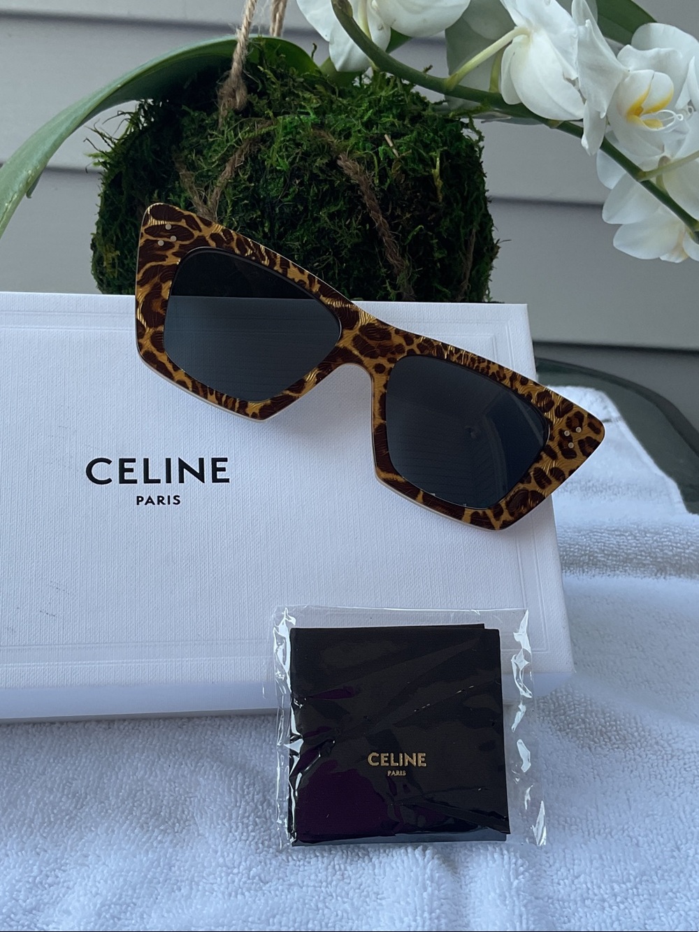 Celine Leopard-Print Angular Cat-Eye Sunglasses - Brown/Black